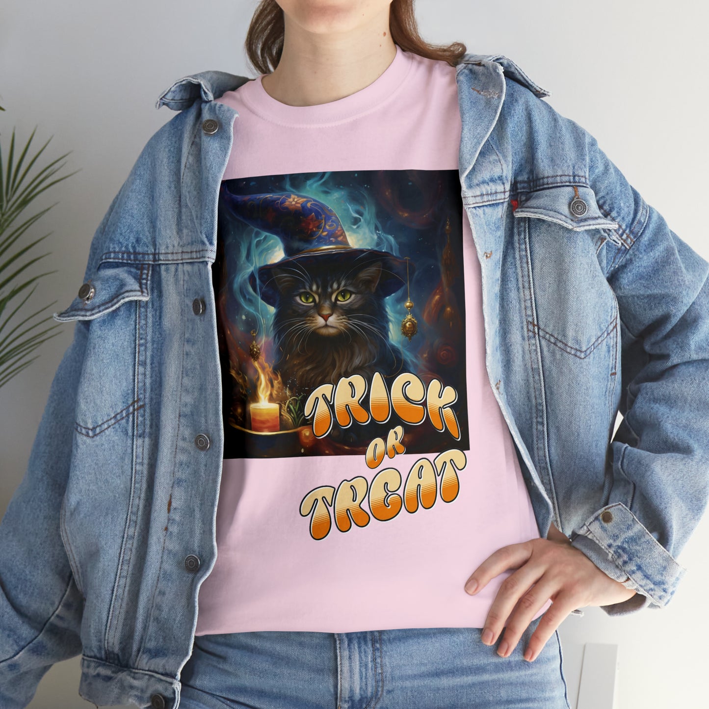 Unisex Cotton T-Shirt Trick or Treat Halloween Cat Graphic Costume Tee