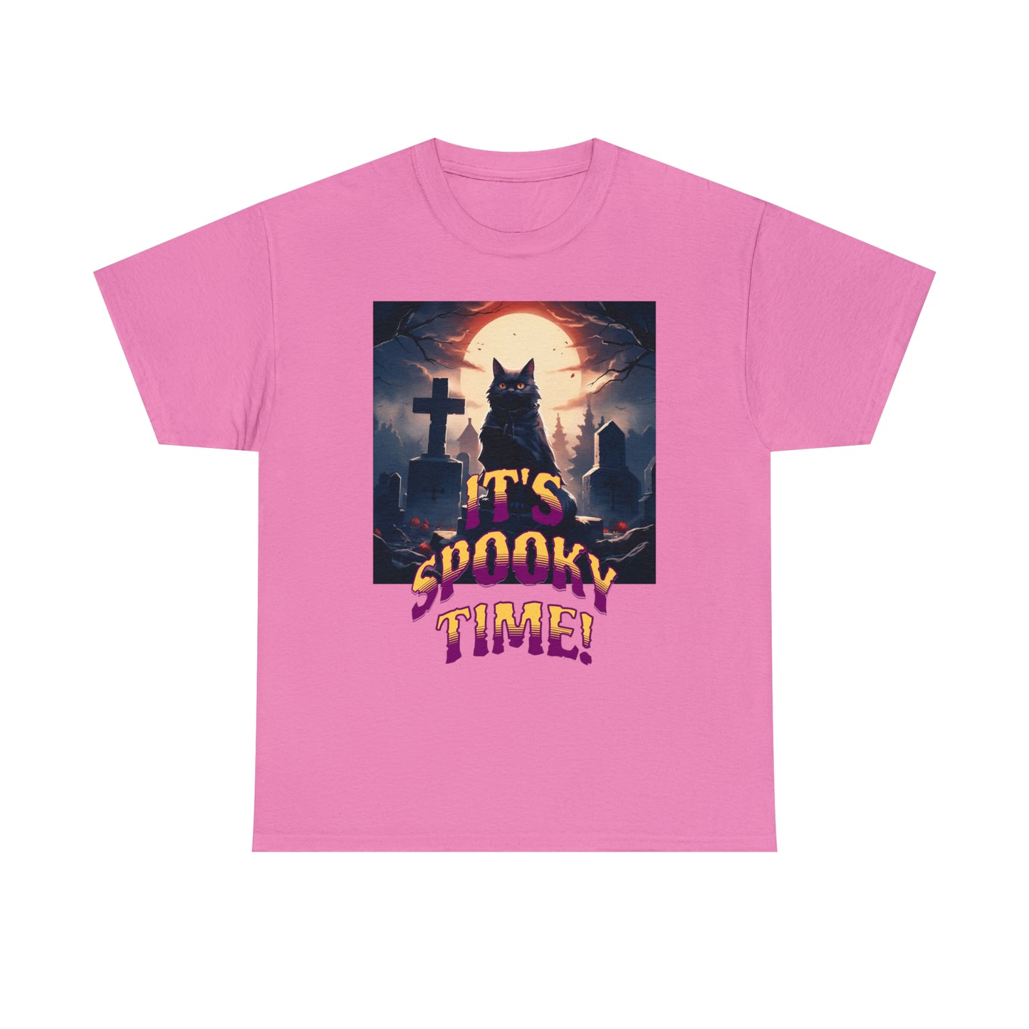 Unisex Cotton T-Shirt Vampire Cat in Spooky Graveyard Halloween Tee
