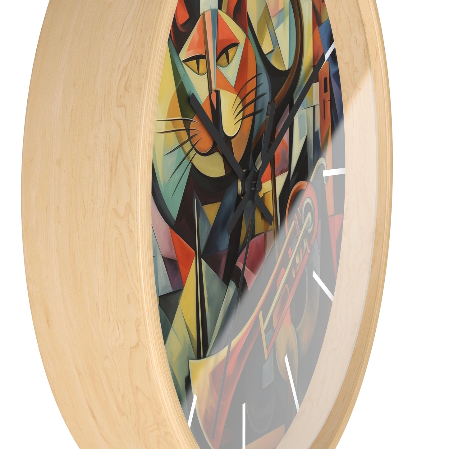 Wall Clock Trumpeter Cat Play Trumpet Music Cubism Graphic Home Decor