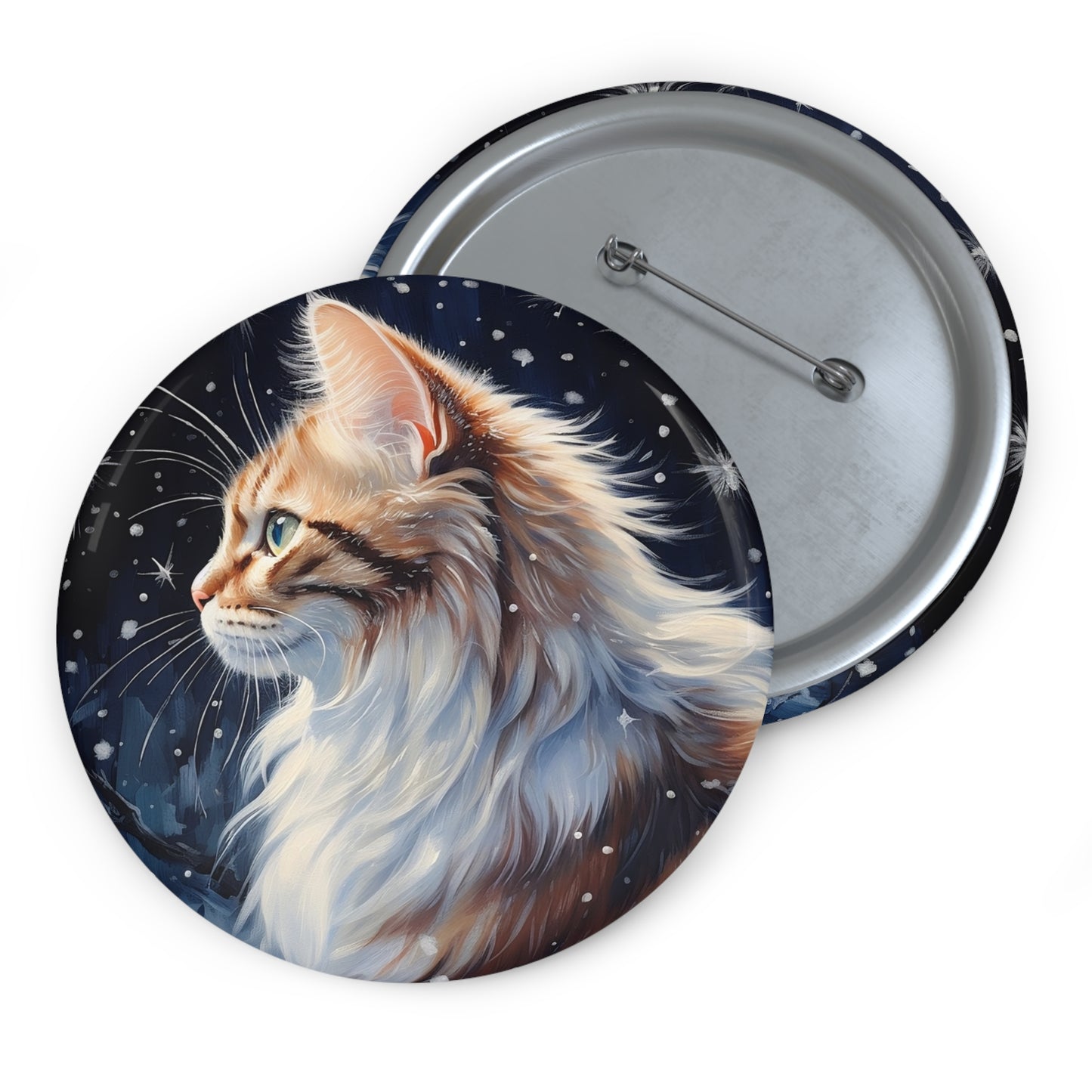 Pin Buttons Orange Cat With Falling Snowflakes Christmas Gift Badge