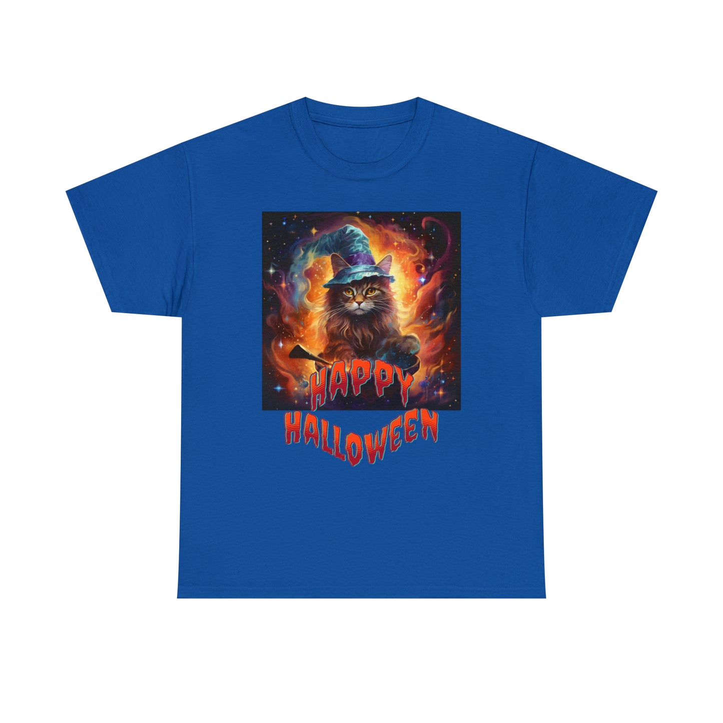 Unisex Cotton T-Shirt Happy Halloween Wizard Cat Graphic Costume Tee