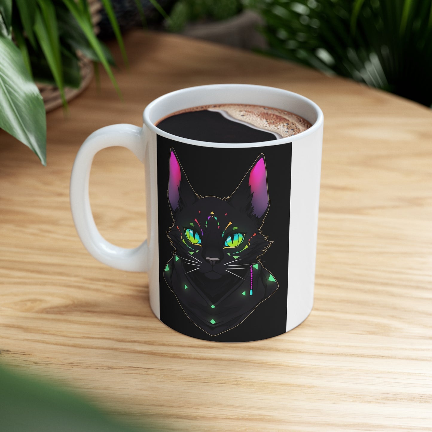 White Mug 11oz Mysterious Magician Black Cat Staring At You