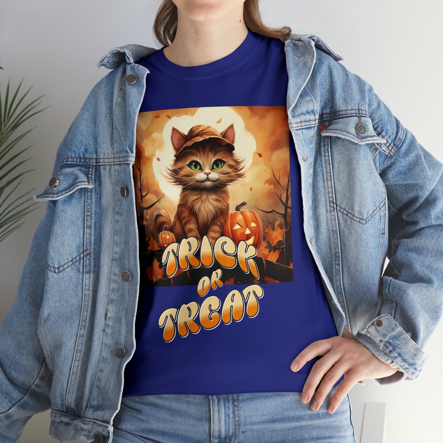 Unisex Cotton T-Shirt Trick or Treat Pumpkin Cat Graphic Costume Tee