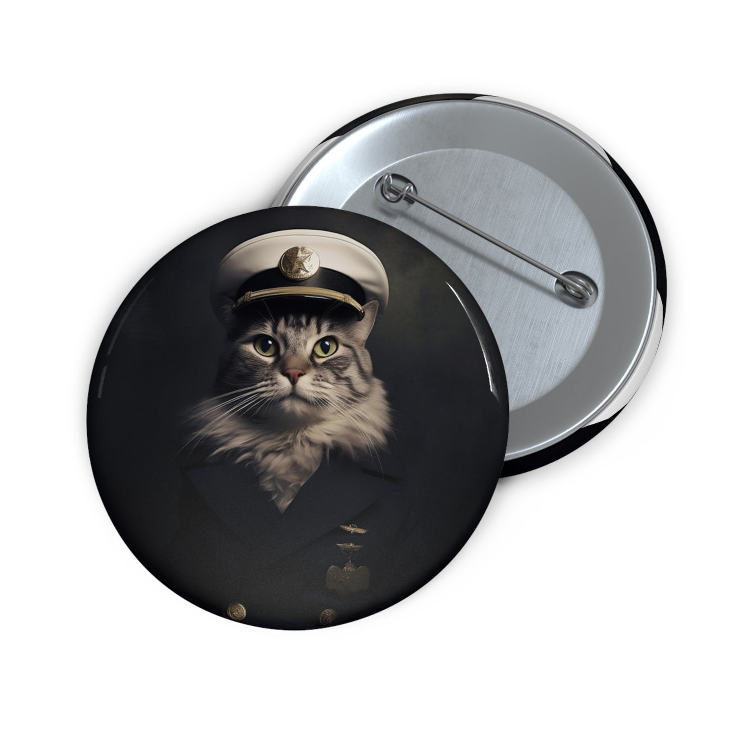 Pin Buttons Tabby Cat Blue Service Uniform Graphic Badge