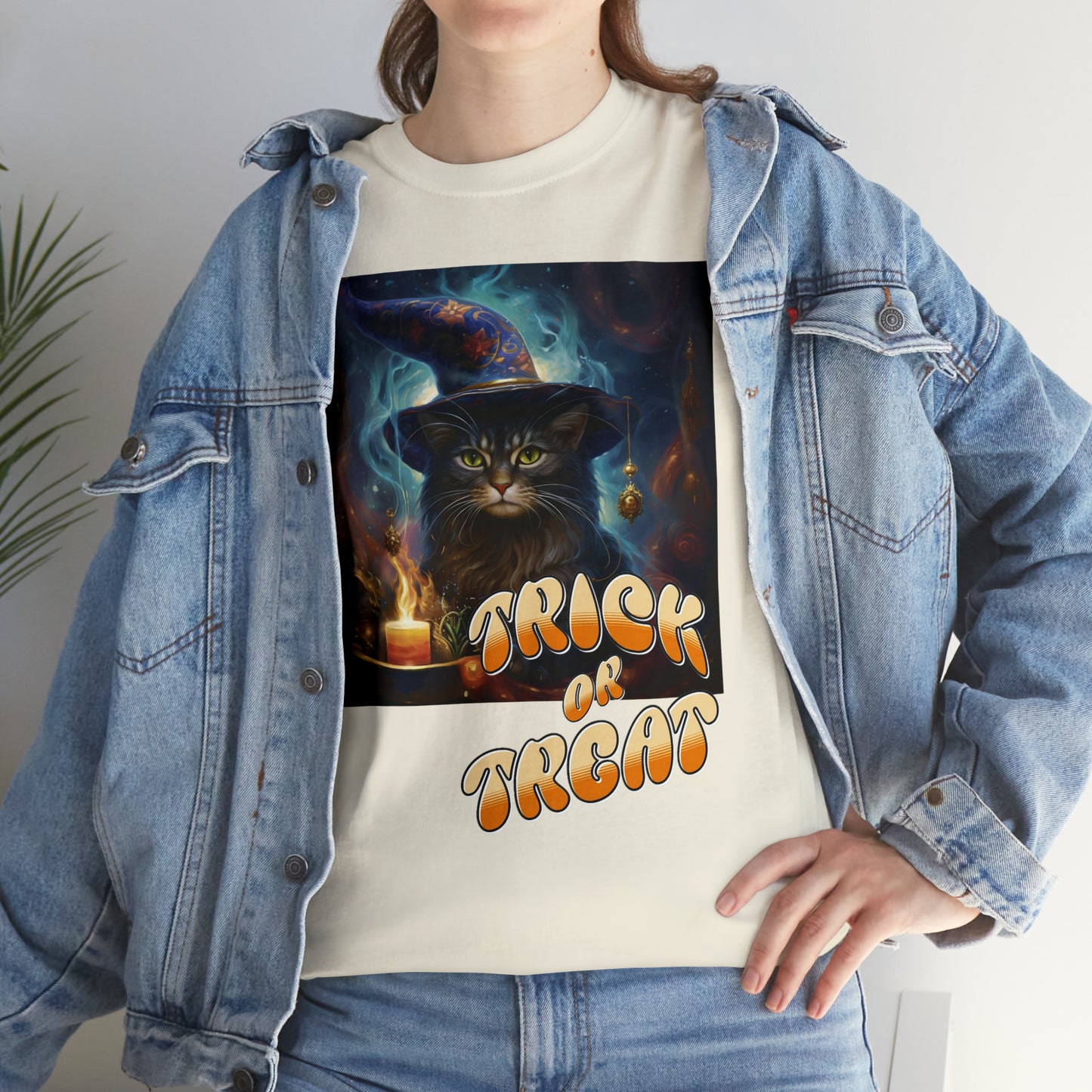 Unisex Cotton T-Shirt Trick or Treat Halloween Cat Graphic Costume Tee