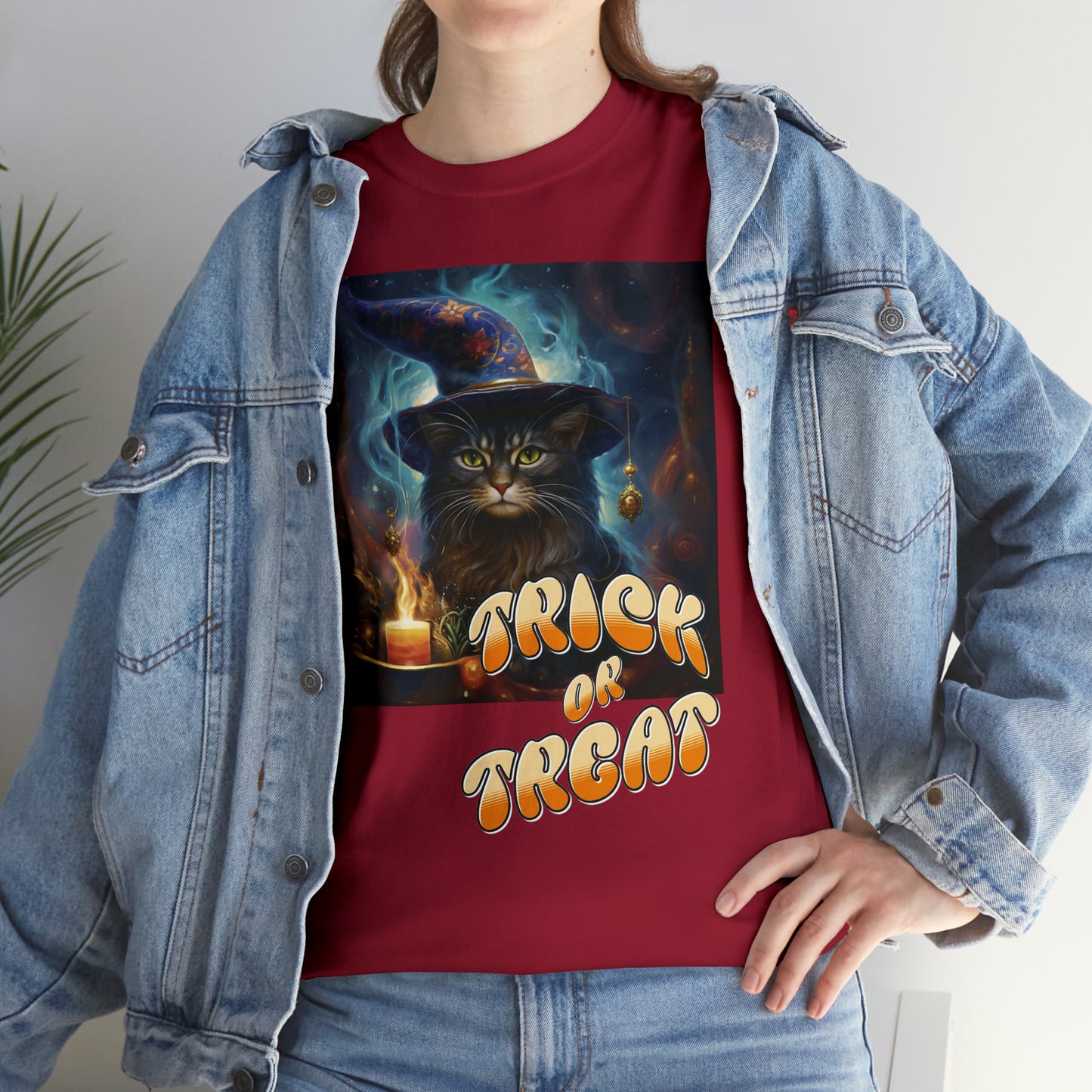 Unisex Cotton T-Shirt Trick or Treat Halloween Cat Graphic Costume Tee