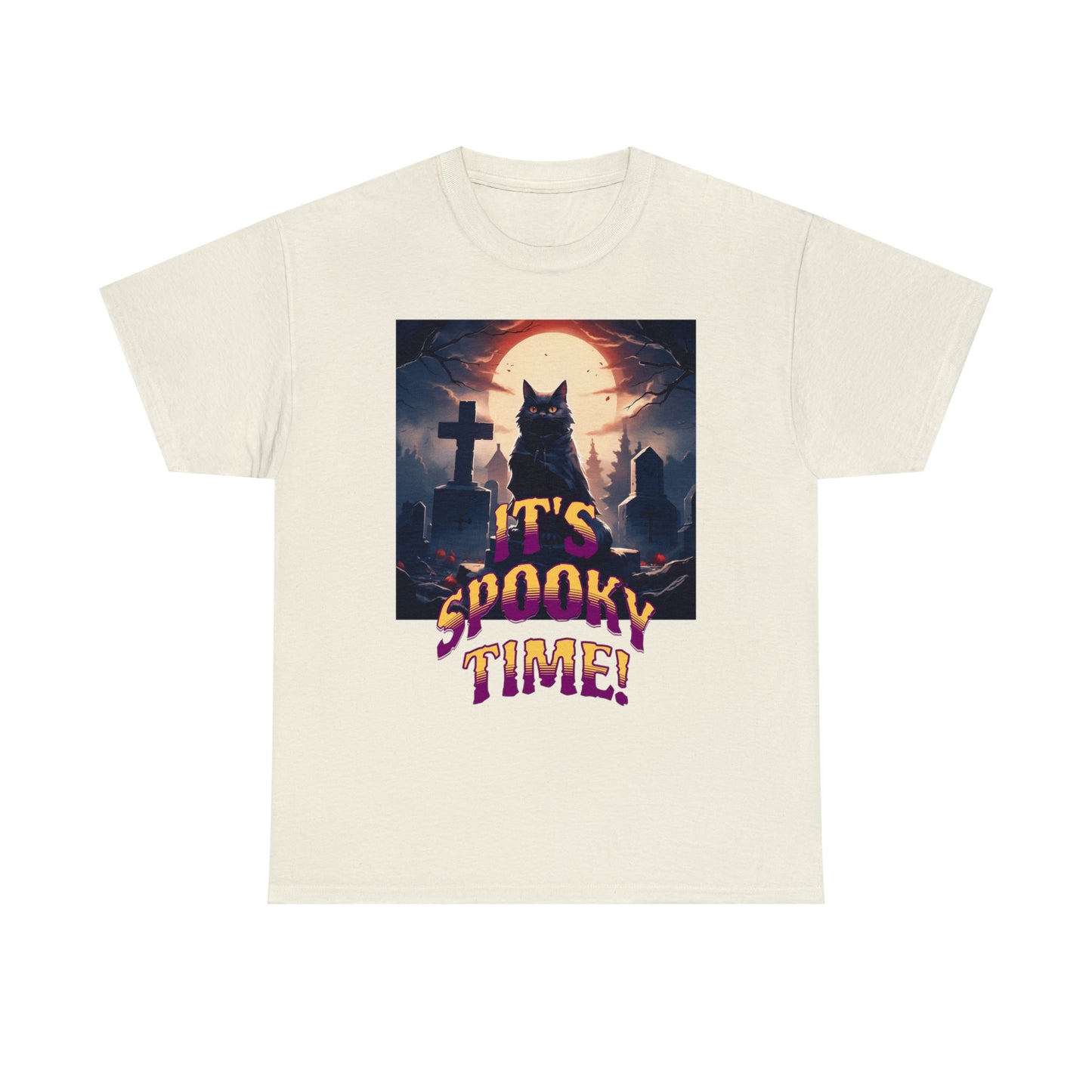Unisex Cotton T-Shirt Vampire Cat in Spooky Graveyard Halloween Tee