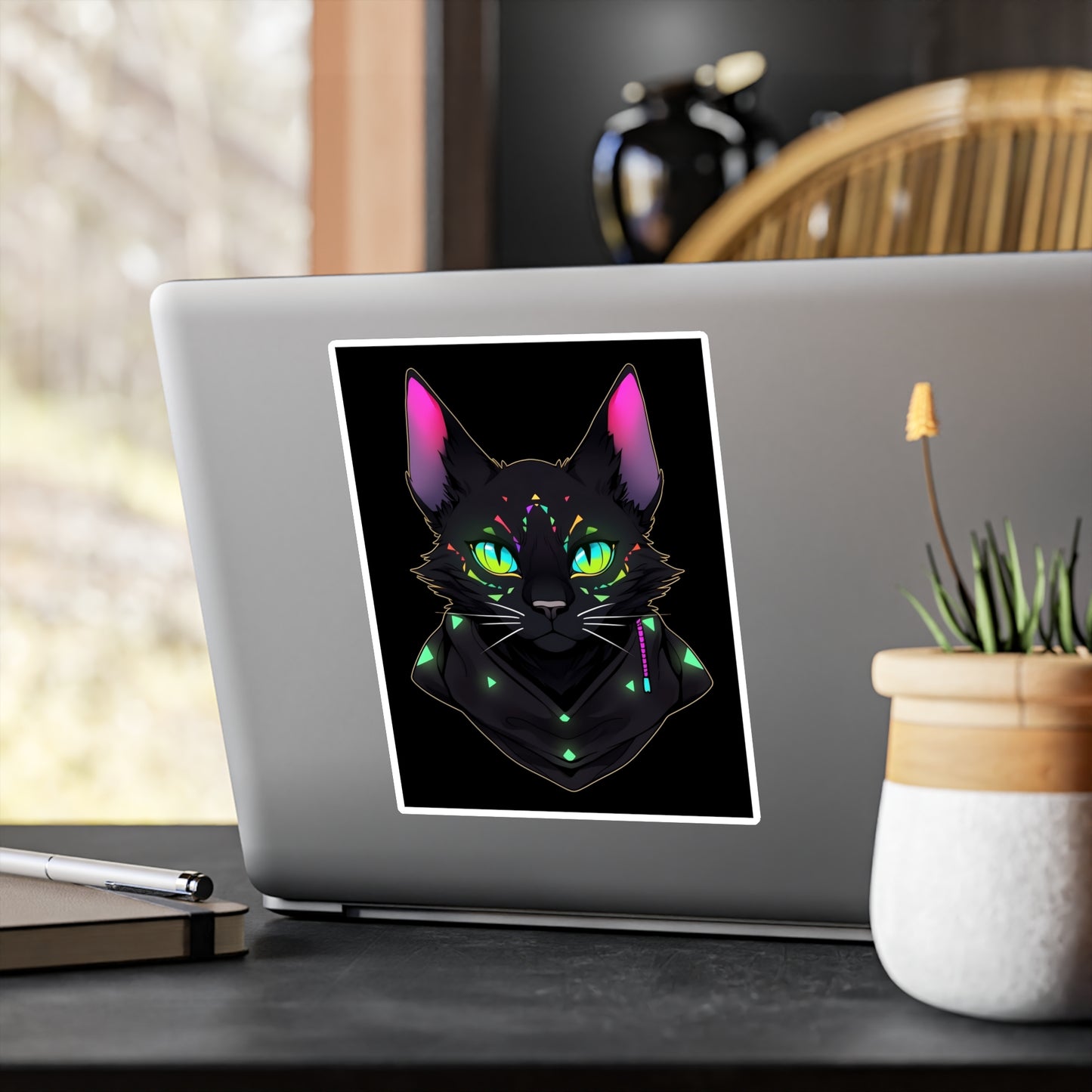 Kiss-Cut Vinyl Decals Sticker Mysterious Black Cat Staring At You