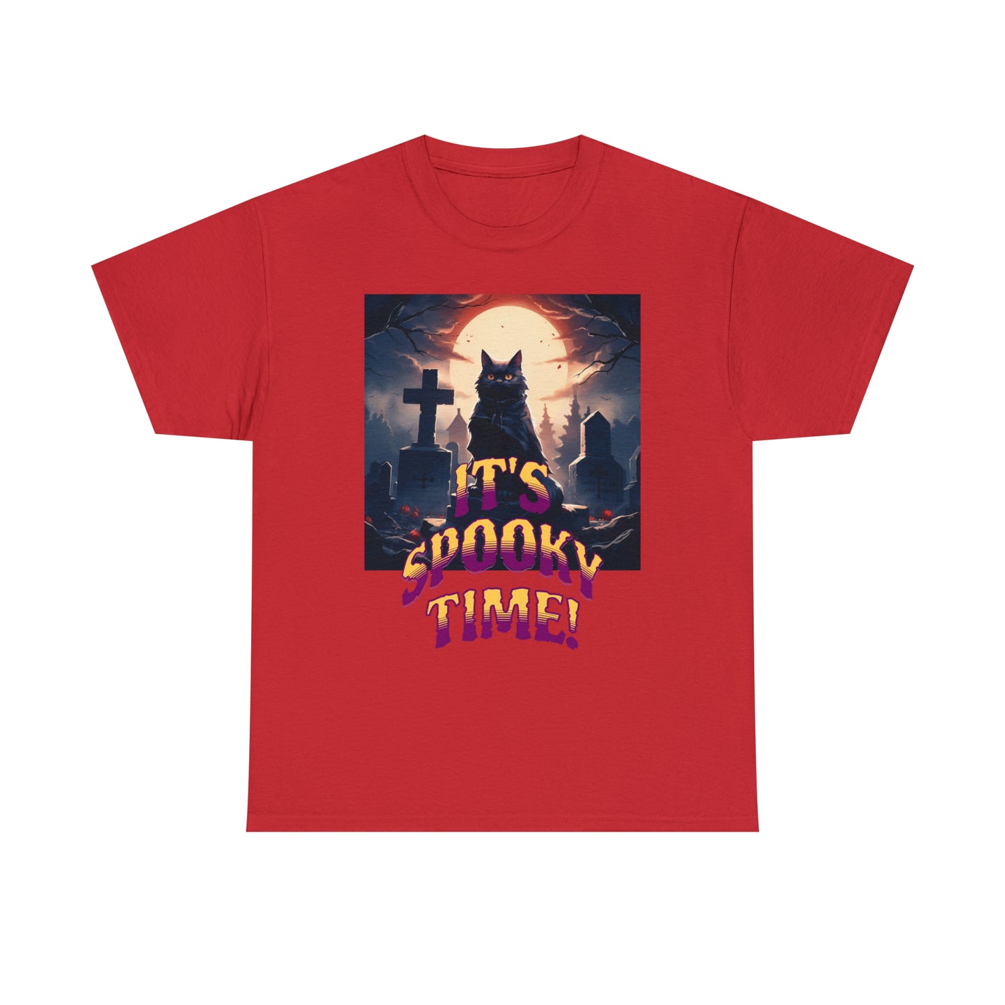 Unisex Cotton T-Shirt Vampire Cat in Spooky Graveyard Halloween Tee
