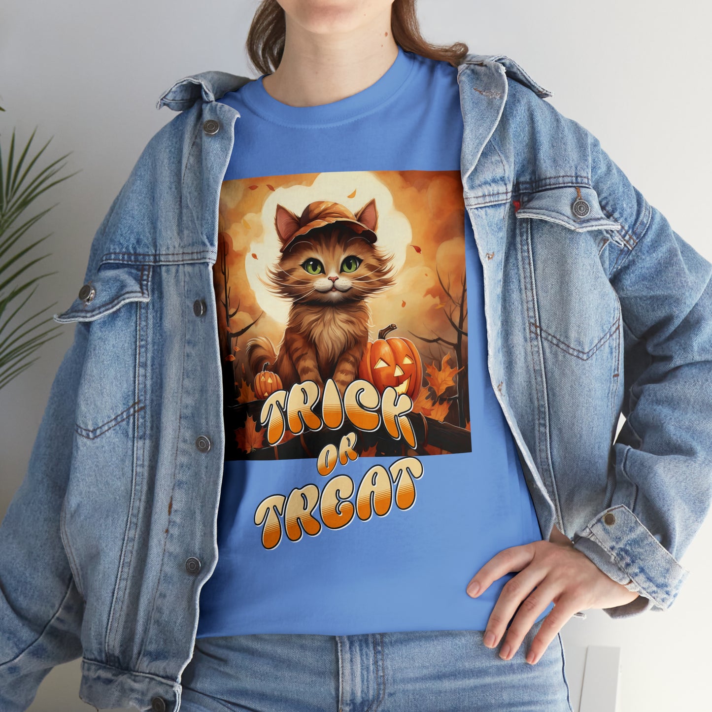 Unisex Cotton T-Shirt Trick or Treat Pumpkin Cat Graphic Costume Tee