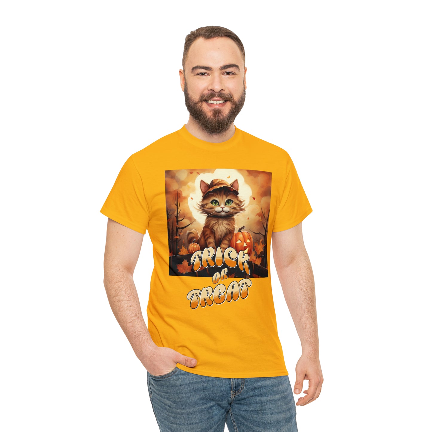 Unisex Cotton T-Shirt Trick or Treat Pumpkin Cat Graphic Costume Tee