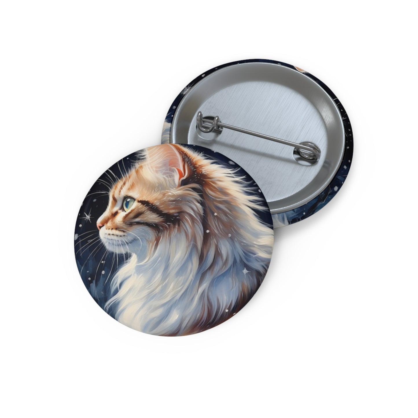 Pin Buttons Orange Cat With Falling Snowflakes Christmas Gift Badge