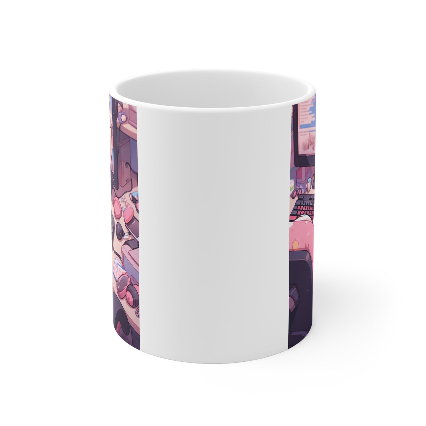 White Mug 11oz White Cat Surfing Internet Spare Time Anime Style