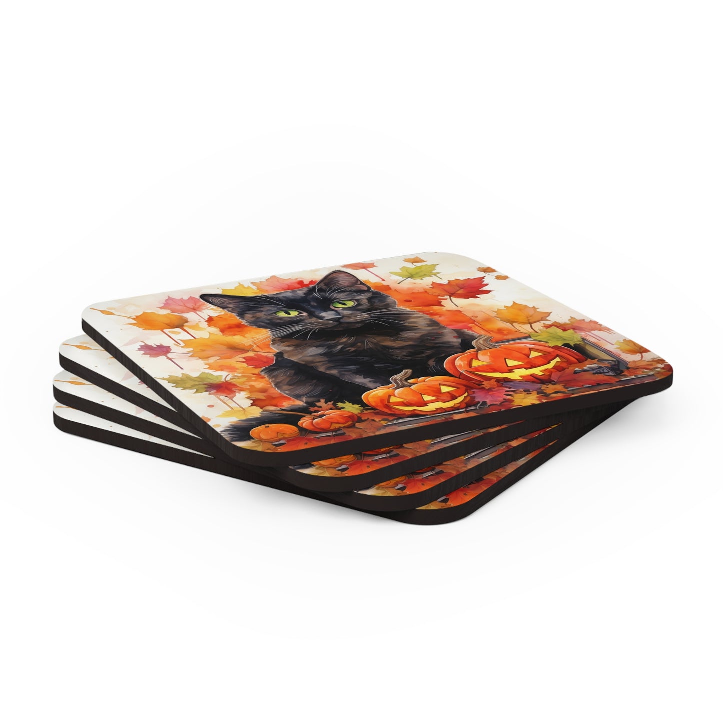 Cat Lover Coaster Set of 4 Pumpkin Cat Halloween Kitchen Table Decor