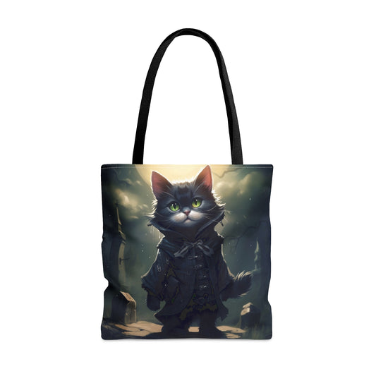 Vampire Kitty in Moonlit Graveyard Halloween Costume Reusable Tote Bag