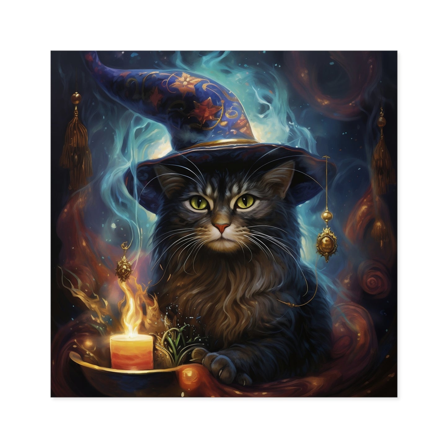 Square Vinyl Decals Sticker Wizard Costume Cat With Magical Candy