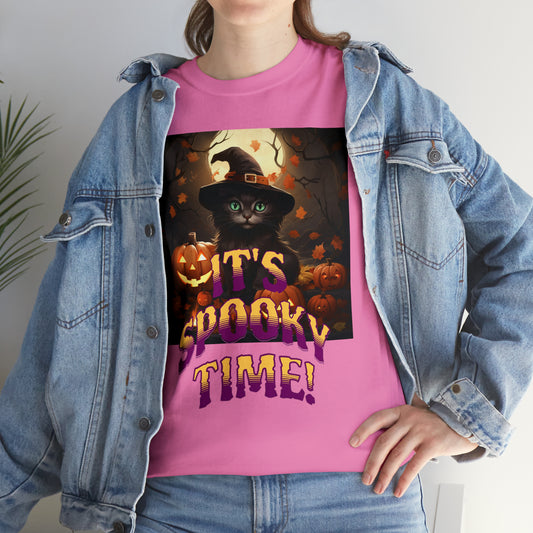 Unisex Cotton T-Shirt Halloween Spooky Time Pumpkin Cat Costume Tee