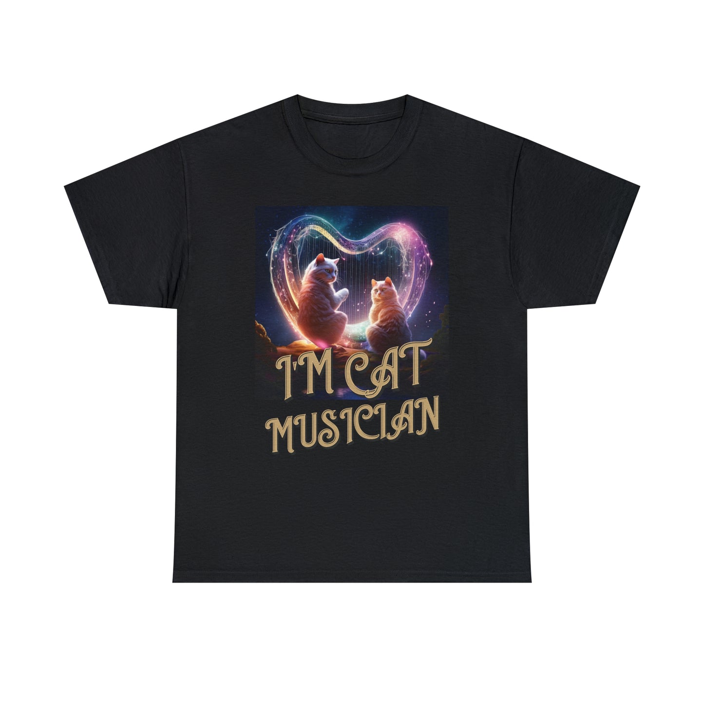 Unisex Cotton T-Shirt Cat Avatars Holographic Harp Strings Graphic Tee