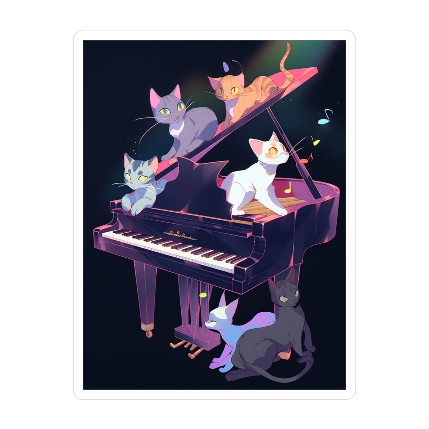 Kiss-Cut Vinyl Decals Sticker Cat Family Listening Piano Music