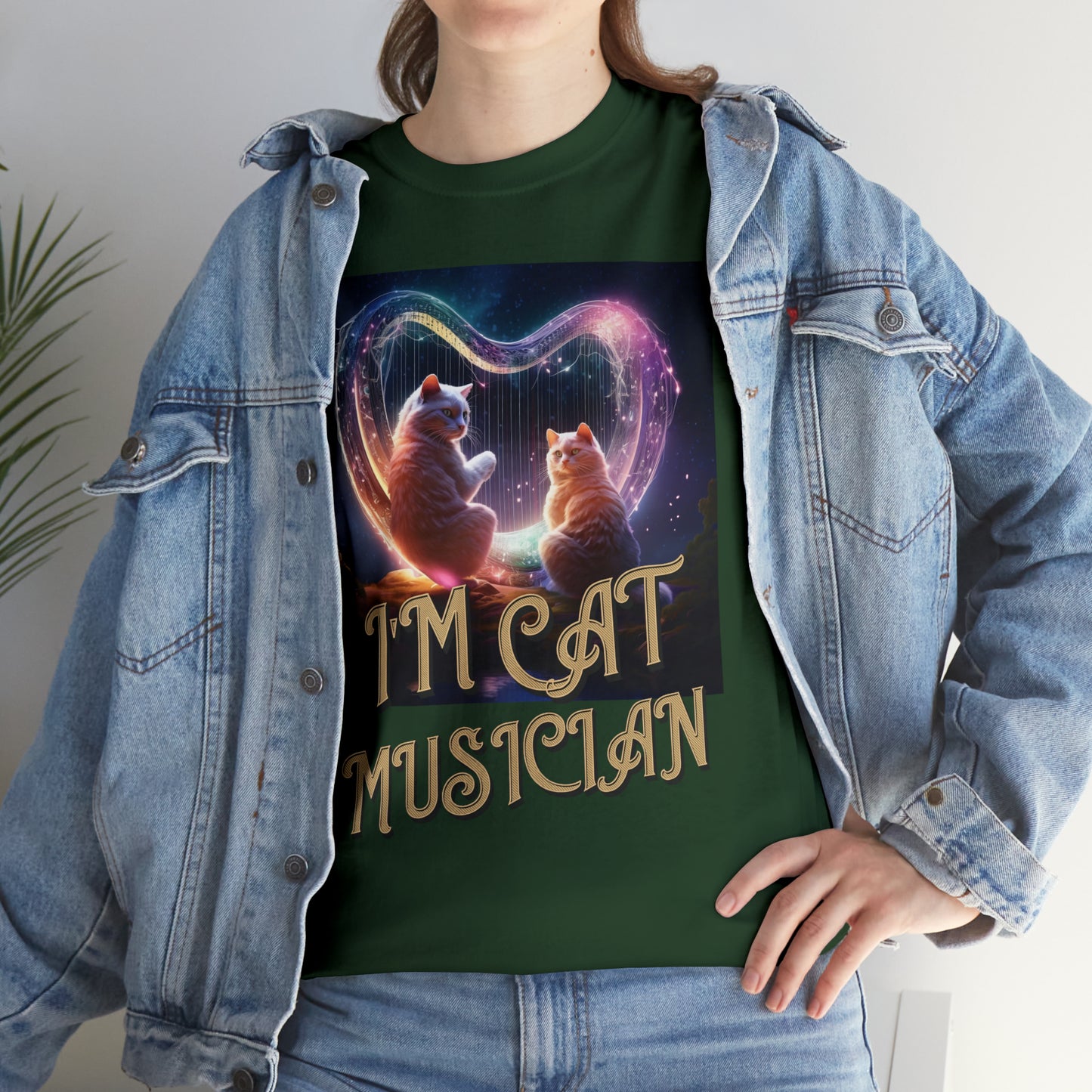 Unisex Cotton T-Shirt Cat Avatars Holographic Harp Strings Graphic Tee