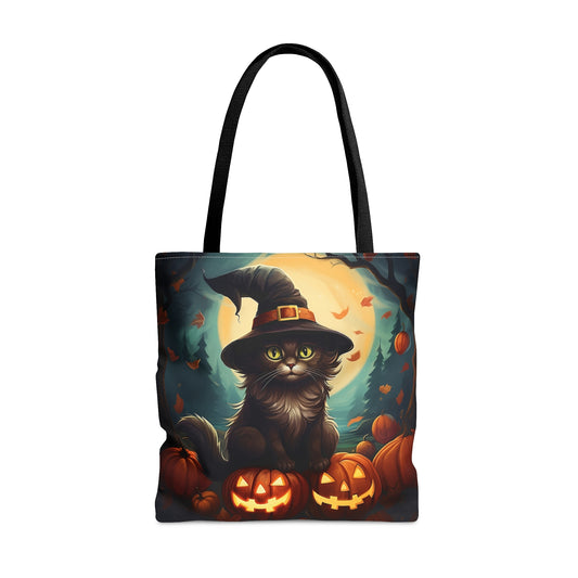 Black Cat with Jack-o'-lantern Halloween Costume Reusable Tote Bag