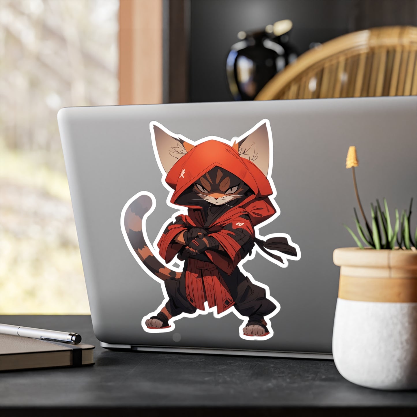 Kiss-Cut Vinyl Decals Sticker Cool Ninja Brown Tabby Cat