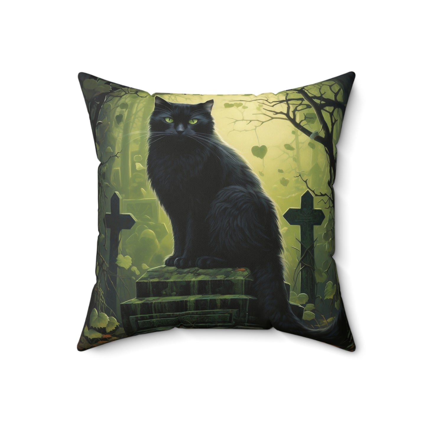 Cat Lover Square Pillow with Cover Halloween Spooky Moonlit Black Cat