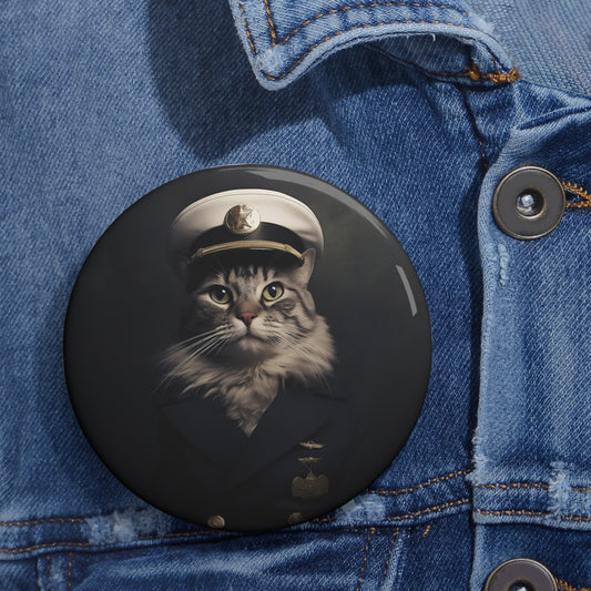 Pin Buttons Tabby Cat Blue Service Uniform Graphic Badge