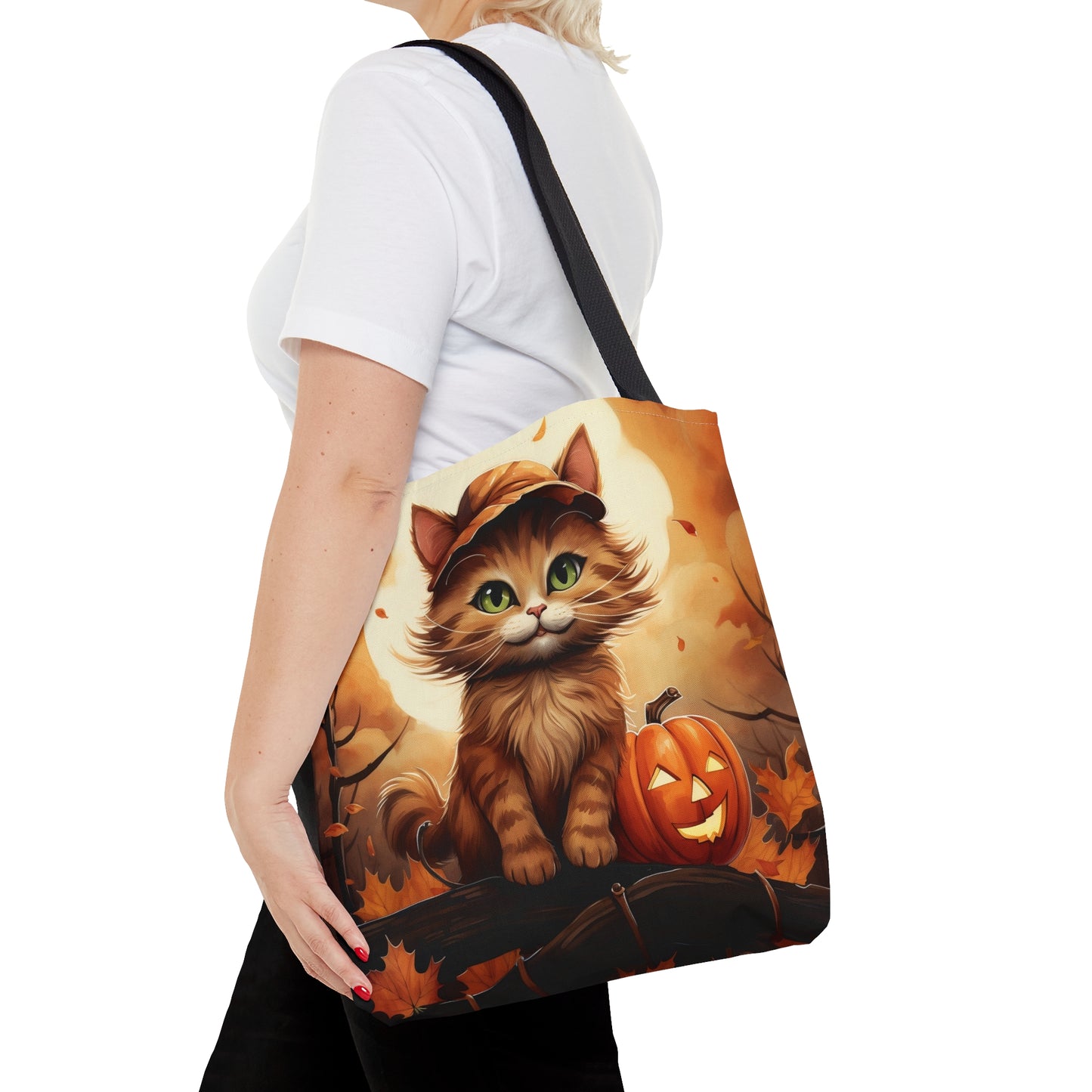 Ginger Cat with Jack-o'-lantern Halloween Costume Reusable Tote Bag