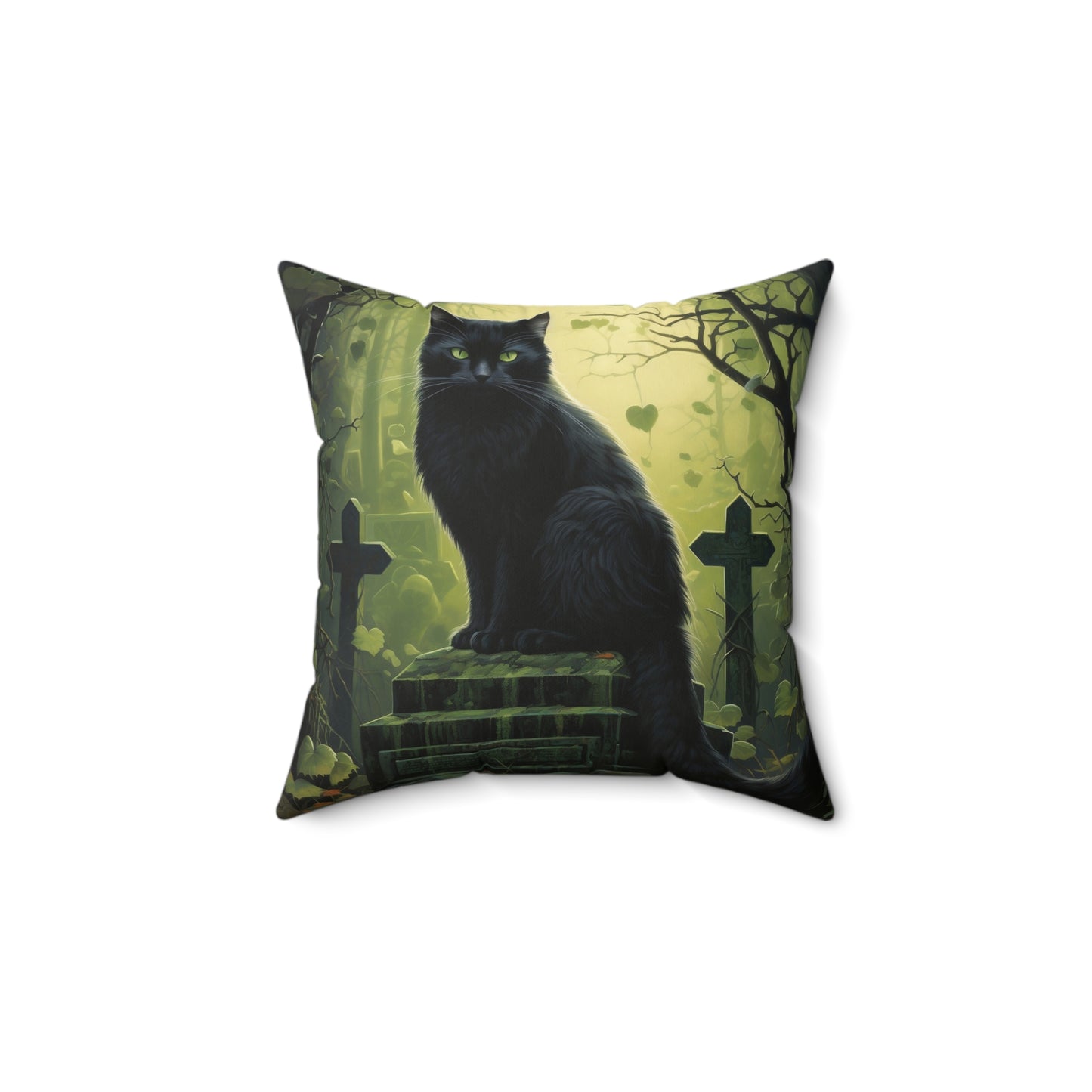 Cat Lover Square Pillow with Cover Halloween Spooky Moonlit Black Cat