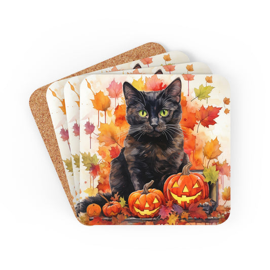 Cat Lover Coaster Set of 4 Pumpkin Cat Halloween Kitchen Table Decor