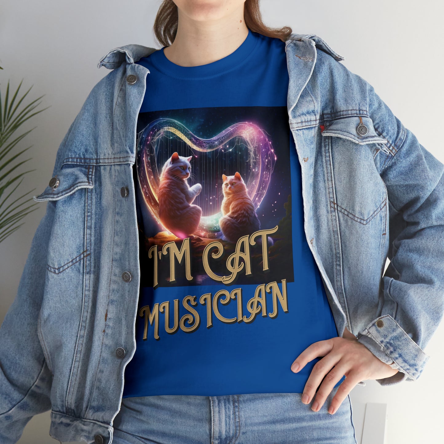 Unisex Cotton T-Shirt Cat Avatars Holographic Harp Strings Graphic Tee