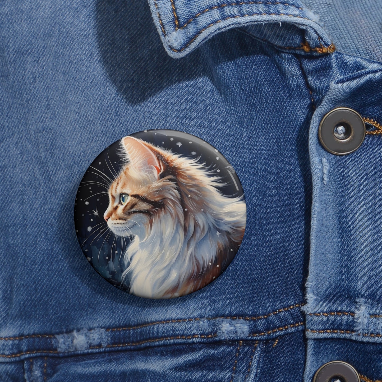 Pin Buttons Orange Cat With Falling Snowflakes Christmas Gift Badge