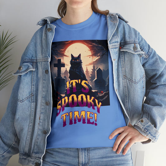 Unisex Cotton T-Shirt Vampire Cat in Spooky Graveyard Halloween Tee