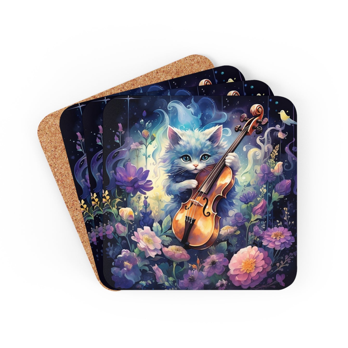 Cat Lover Coaster Set of 4 Cello Cat Musician Kitchen Table Decor