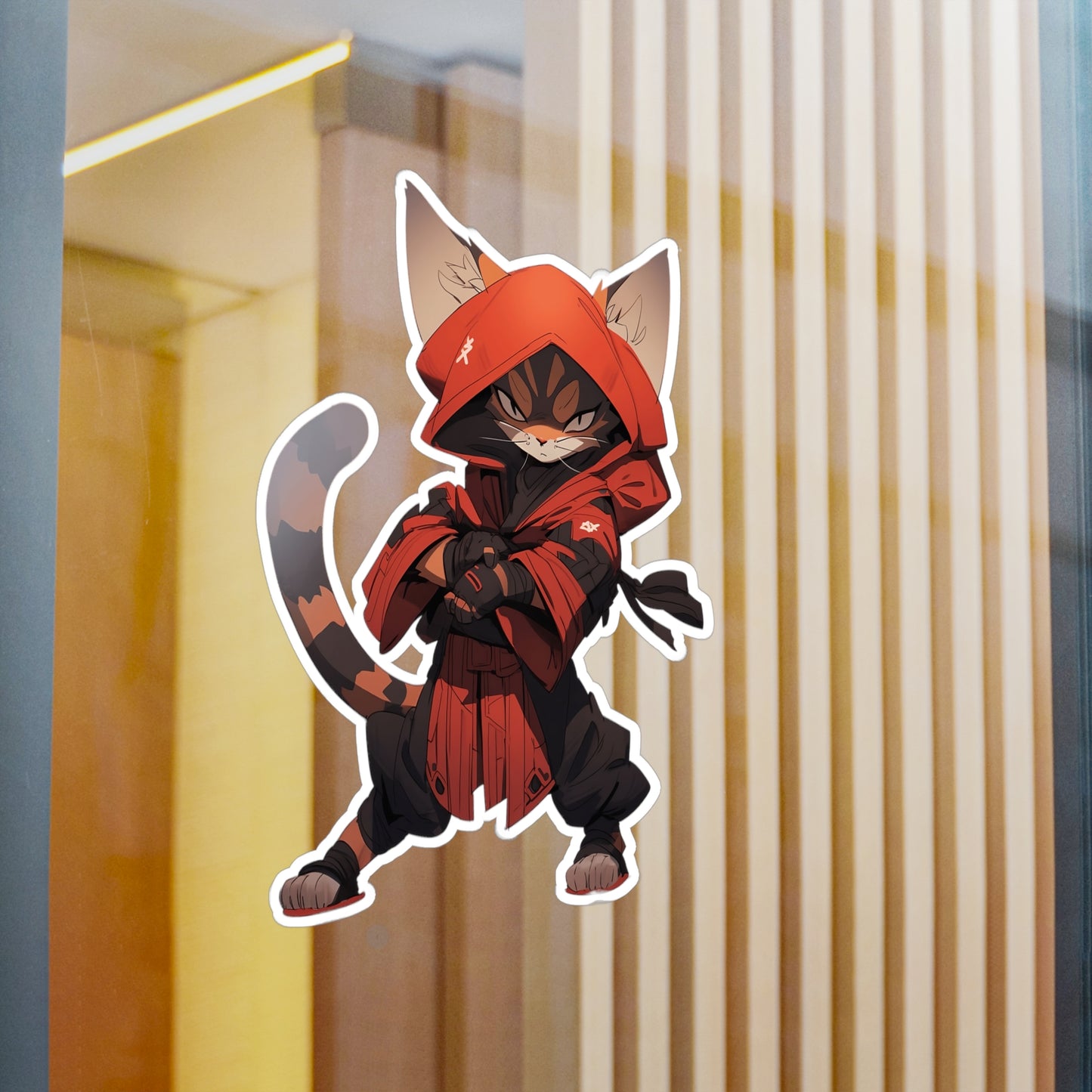 Kiss-Cut Vinyl Decals Sticker Cool Ninja Brown Tabby Cat