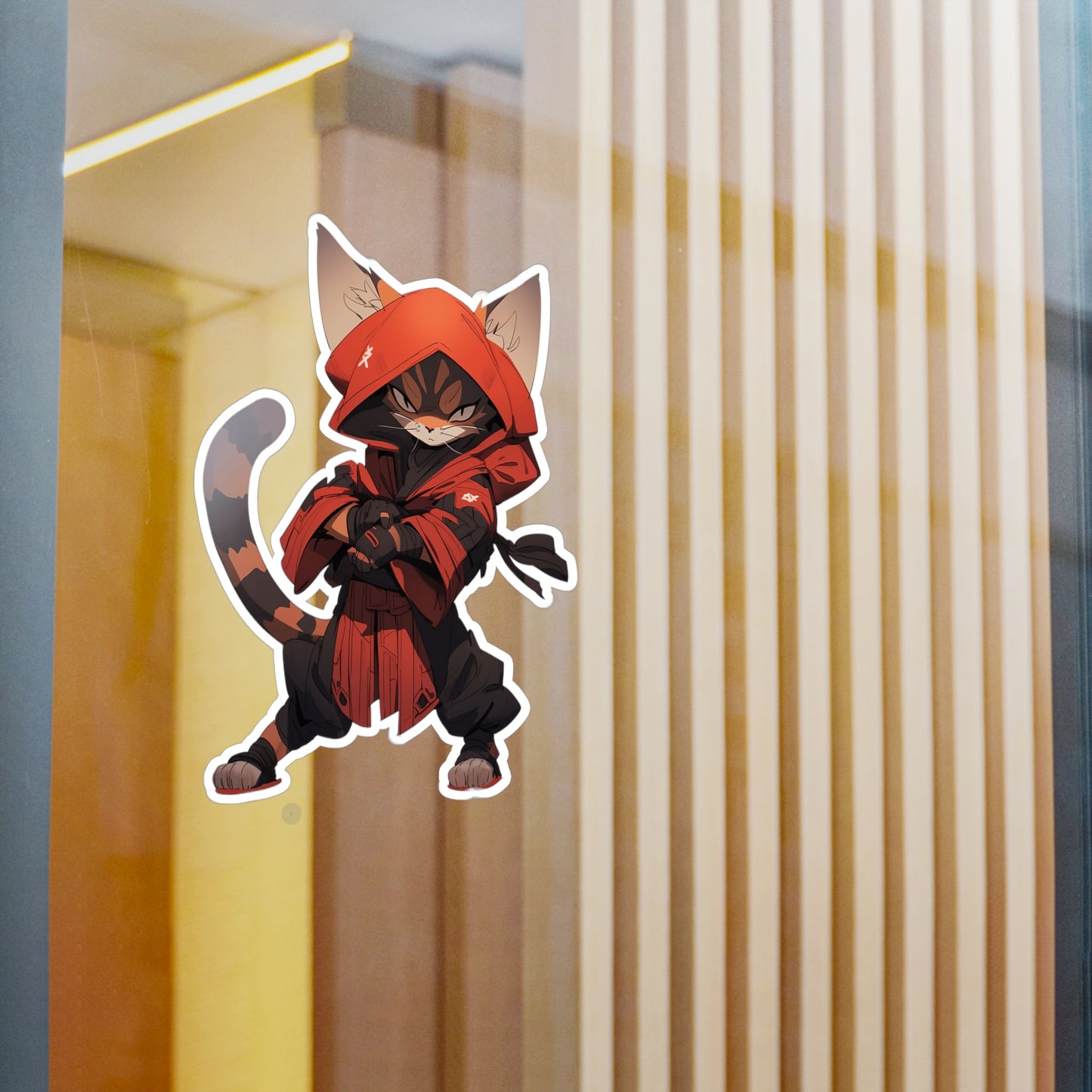 Kiss-Cut Vinyl Decals Sticker Cool Ninja Brown Tabby Cat