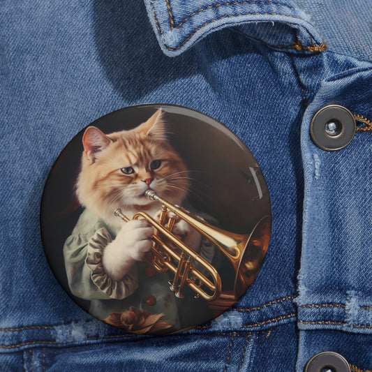 Pin Buttons Orange Tabby Cat Playing Trombone Graphic Badge