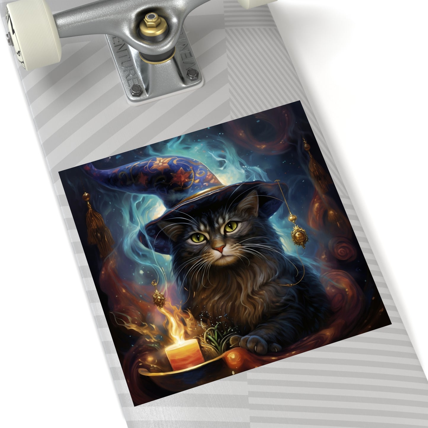 Square Vinyl Decals Sticker Wizard Costume Cat With Magical Candy