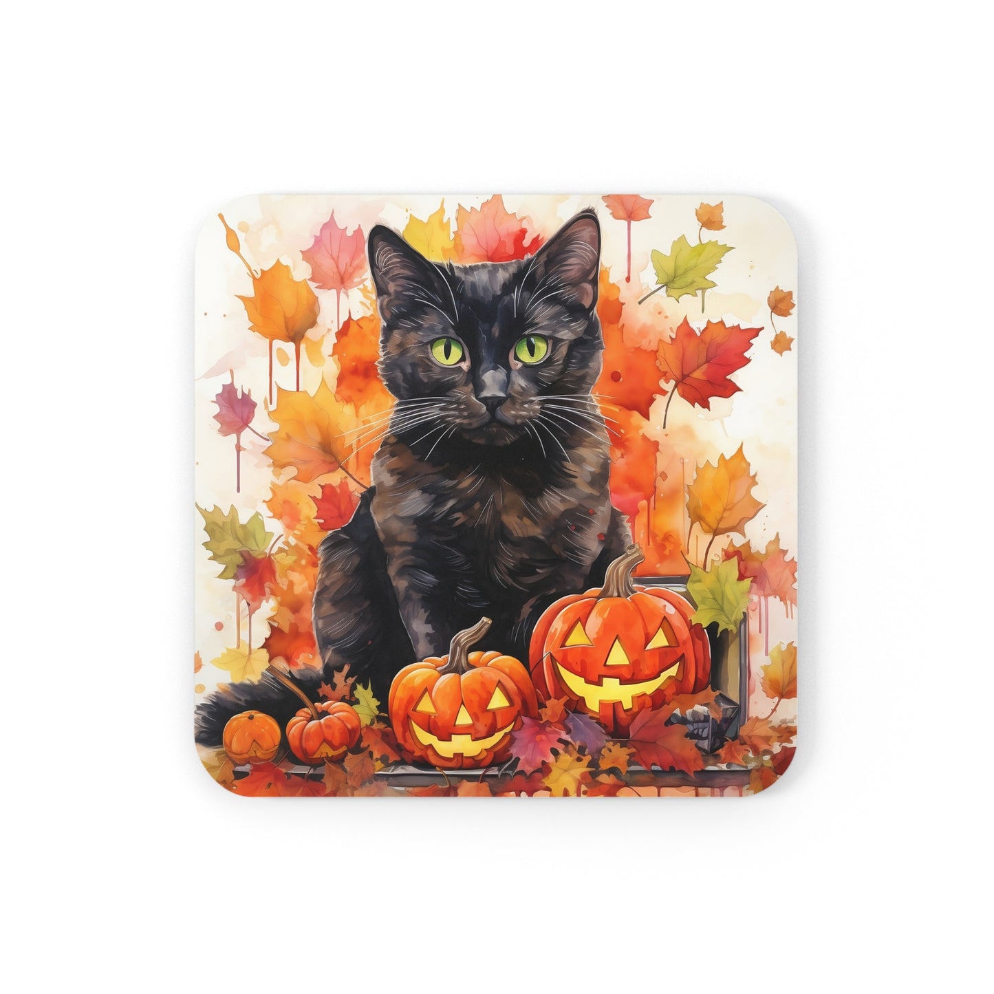 Cat Lover Coaster Set of 4 Pumpkin Cat Halloween Kitchen Table Decor