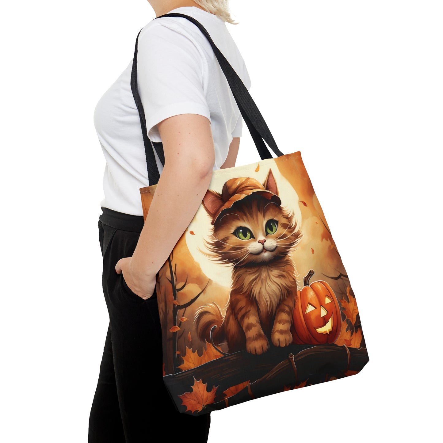 Ginger Cat with Jack-o'-lantern Halloween Costume Reusable Tote Bag