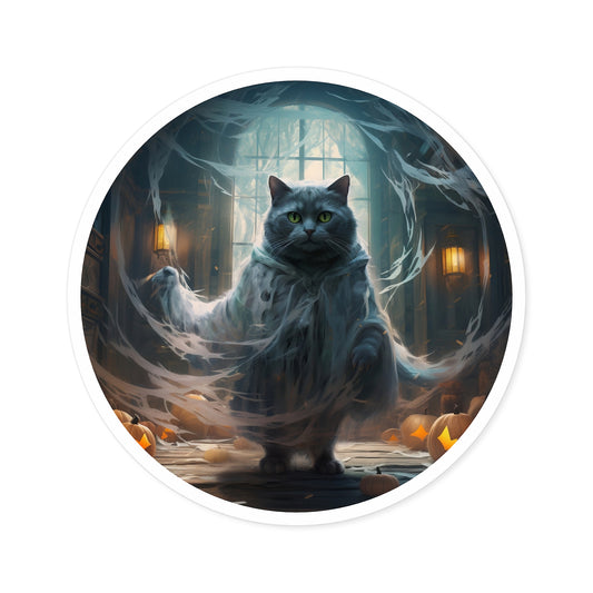 Round Vinyl Decals Sticker Ghost Costume Cat Haunted House Halloween