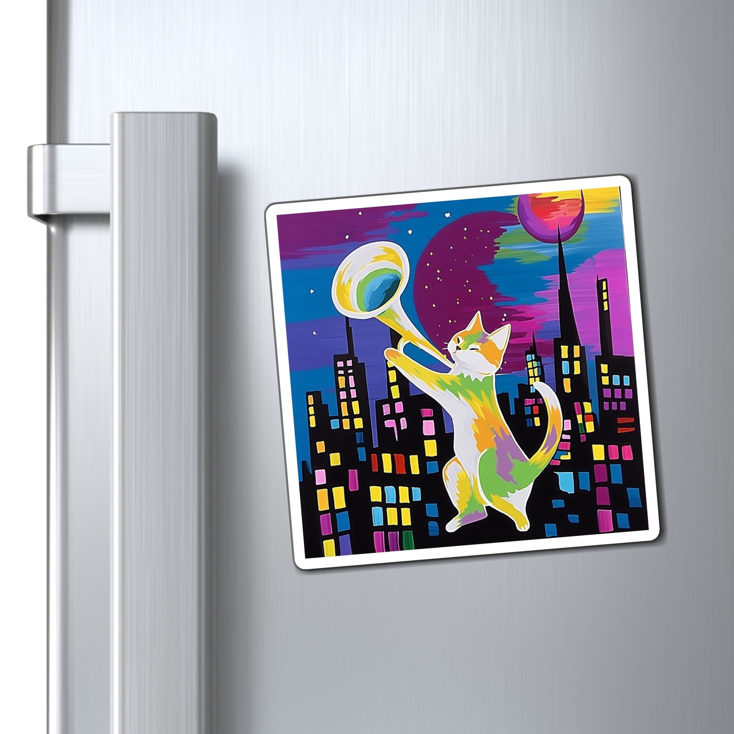 Magnets Moonlit Cat Trombone Melody Home Kitchen Decor Refrigerator Magnet