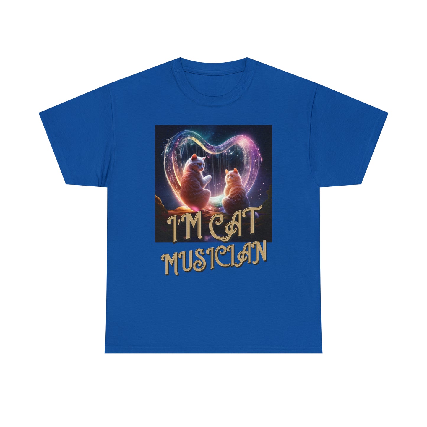 Unisex Cotton T-Shirt Cat Avatars Holographic Harp Strings Graphic Tee