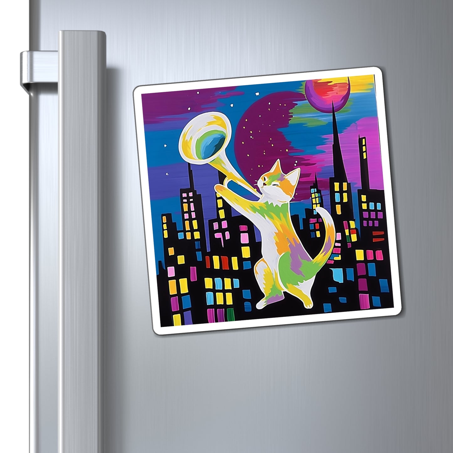 Magnets Moonlit Cat Trombone Melody Home Kitchen Decor Refrigerator Magnet