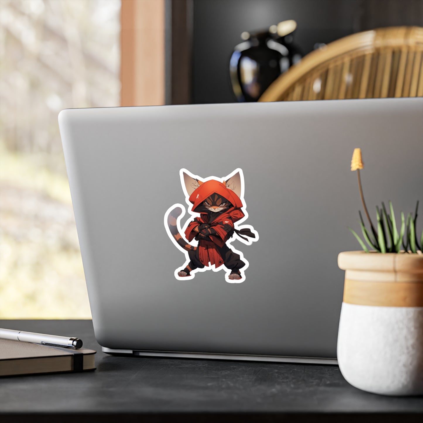 Kiss-Cut Vinyl Decals Sticker Cool Ninja Brown Tabby Cat