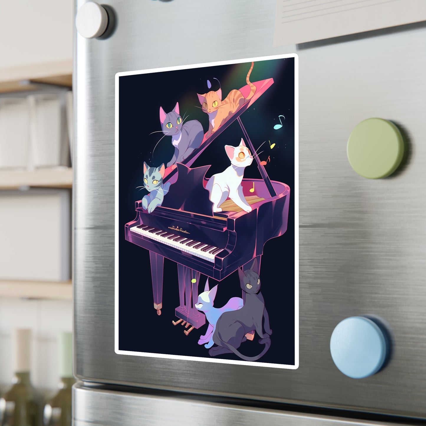 Kiss-Cut Vinyl Decals Sticker Cat Family Listening Piano Music