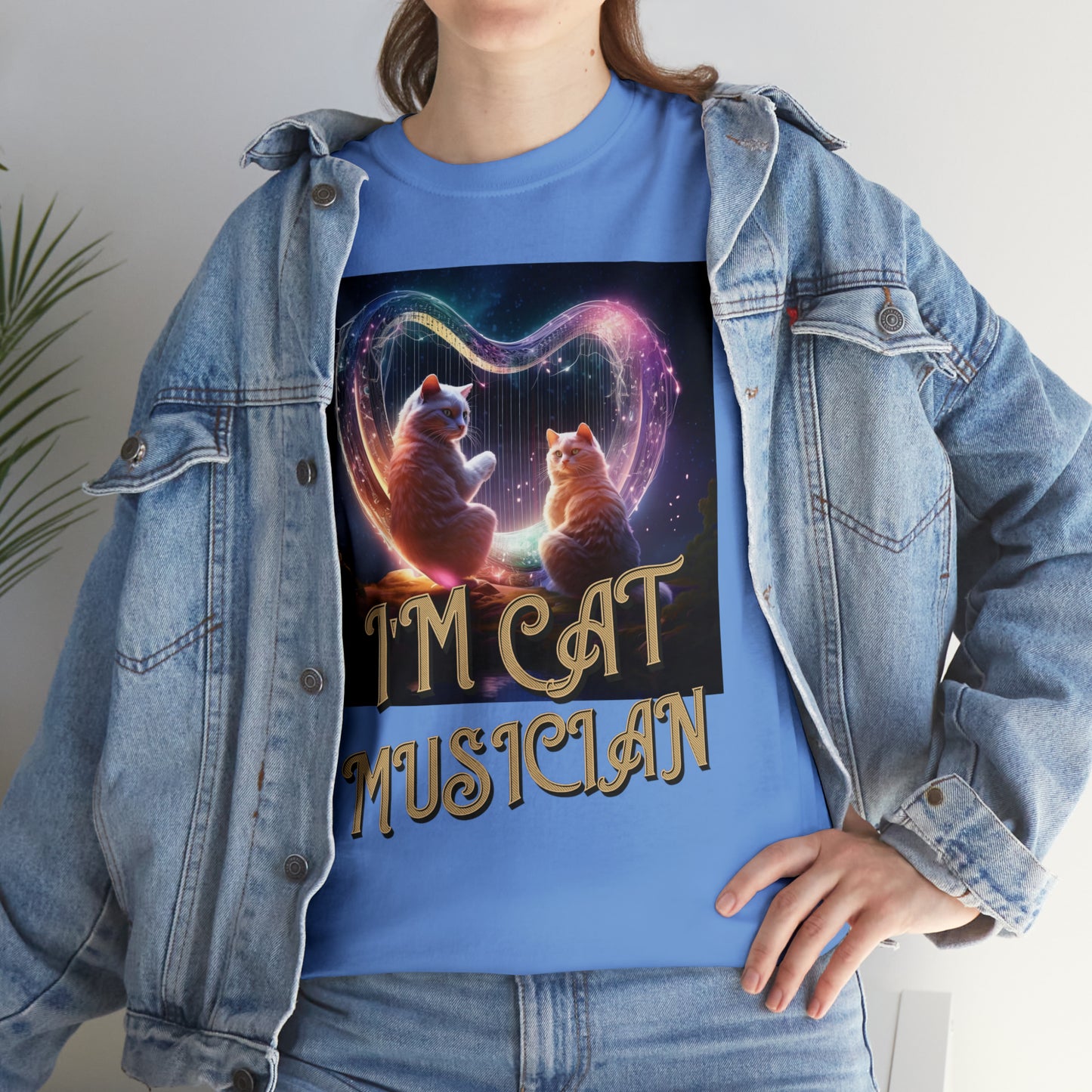 Unisex Cotton T-Shirt Cat Avatars Holographic Harp Strings Graphic Tee