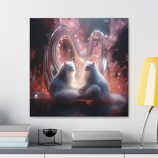 Canvas Print Harpist White Cat Playing Harp Music in Amazing 3D Realm