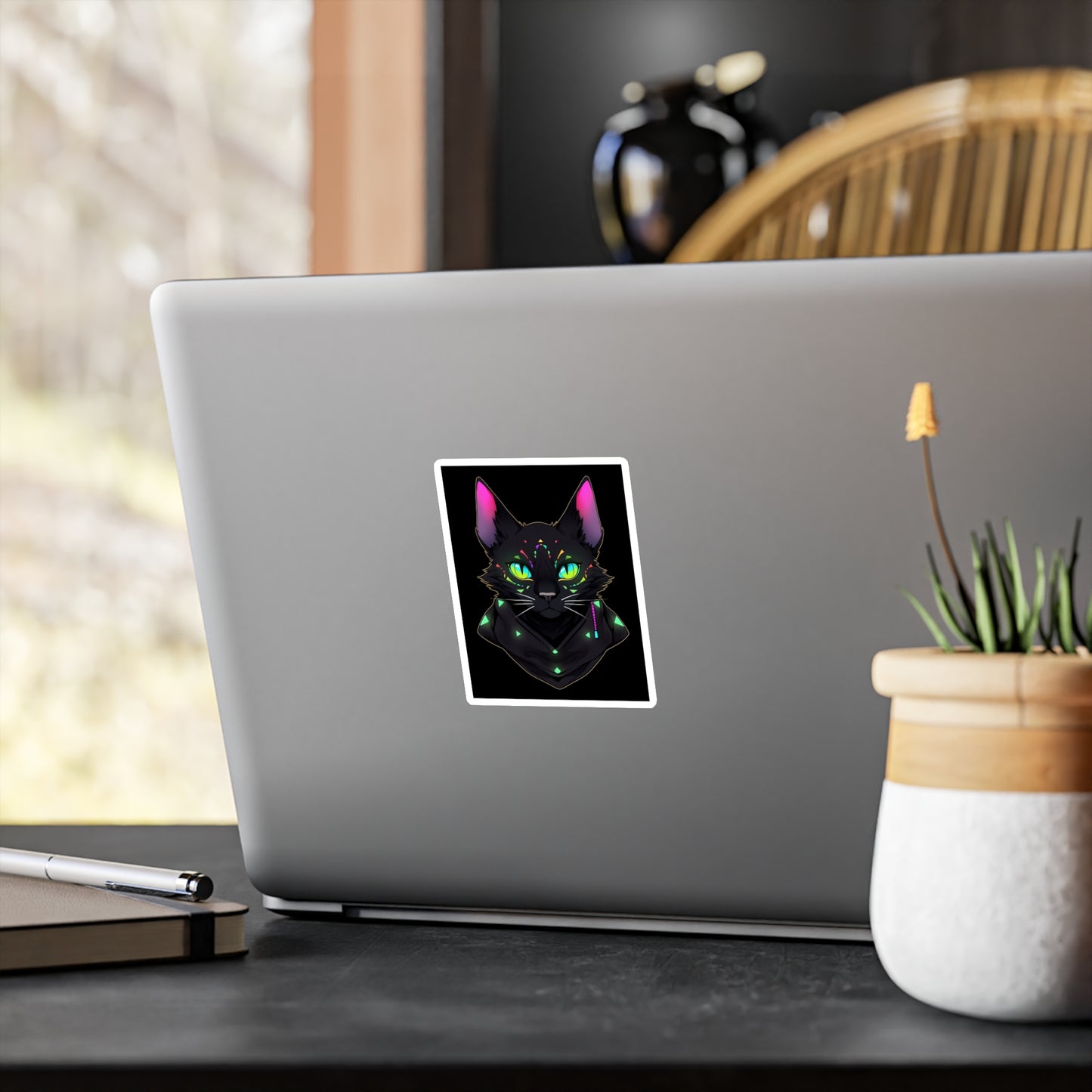 Kiss-Cut Vinyl Decals Sticker Mysterious Black Cat Staring At You